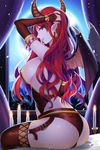  aile_(crossroads) arm_up ass breasts bridal_gauntlets candle covered_nipples demon_girl demon_horns demon_wings earrings horns jewelry large_breasts lips long_hair looking_at_viewer official_art pointy_ears red_eyes red_hair sideboob sitting smile solo sword_girls thighhighs wings 