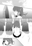  comic commentary female_admiral_(kantai_collection) grave graveyard greyscale kantai_collection mickeysmith monochrome praying side_ponytail tombstone 