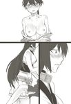  bai_lao_shu blush breasts comic greyscale highres houshou_(kantai_collection) japanese_clothes kantai_collection large_breasts long_hair medium_breasts monochrome multiple_girls nagato_(kantai_collection) ponytail silent_comic skirt sweat torn_clothes torn_skirt undressing 