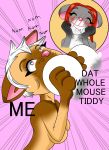  absurd_res anthro breasts cat digital_media_(artwork) dimple evilthabad feline female female/female fur hair hi_res ladmo mammal mouse pink_nose red_hair rodent simple_background 