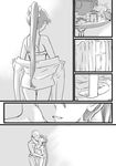  1girl admiral_(kantai_collection) bouquet box comic commentary flower gift gift_box greyscale houshou_(kantai_collection) japanese_clothes kantai_collection kiss kobamiso_(kobalt) long_hair monochrome ponytail underwear underwear_only undressing 