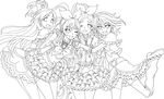 absurdly_long_hair bike_shorts boots bow bridal_gauntlets brooch choker commentary_request cure_black cure_melody cure_rhythm cure_white dress earrings elbow_gloves eunos eyebrows fingerless_gloves frilled_dress frills futari_wa_precure futari_wa_precure_max_heart gloves greyscale hair_bow highres houjou_hibiki hug jewelry leaning_on_person long_hair midriff minamino_kanade misumi_nagisa monochrome multiple_girls navel one_eye_closed ponytail precure short_hair shorts shorts_under_skirt skirt smile smirk suite_precure thick_eyebrows thighhighs twintails v very_long_hair yukishiro_honoka 