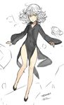  2015 artist_name black_dress character_name dated dress highres looking_at_viewer one-punch_man ooyari_ashito solo tatsumaki white_hair yellow_eyes 