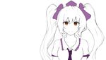  braco breasts brown_eyes hat highres himekaidou_hatate jpeg_artifacts long_ponytail looking_at_viewer medium_breasts necktie purple_neckwear short_hair simple_background sketch smile solo spot_color tokin_hat touhou twintails upper_body white_background 