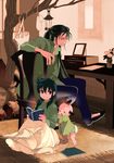  artist_name baby black_eyes black_hair book dragon_ryuuhou dragon_shiryuu father_and_son jobo_(isi88) long_hair male_focus multiple_boys saint_seiya saint_seiya_omega sitting smile 