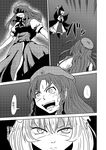  :d battle braid chinese_clothes comic dress fox_tail greyscale hat hong_meiling long_hair mob_cap monochrome multiple_girls open_mouth puffy_short_sleeves puffy_sleeves shaded_face short_hair short_sleeves slit_pupils smile star tail touhou translated twin_braids v-shaped_eyebrows yakumo_ran yokochou 