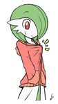  2014 clothed_pokemon commentary dated doodle gardevoir gen_3_pokemon green_hair hands_in_pockets hood hoodie mark_folks no_humans pokemon pokemon_(creature) red_eyes signature simple_background solo sweatdrop white_background white_skin 
