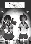  aoba_(kantai_collection) bangs blood blood_on_face blunt_bangs comic flashback furutaka_(kantai_collection) greyscale hiememiko highres kantai_collection long_hair monochrome multiple_girls murakumo_(kantai_collection) school_uniform serafuku thighhighs 