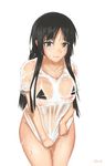  akiyama_mio black_hair blue_eyes blush breasts covered_nipples jonathan_h k-on! large_breasts long_hair looking_at_viewer shirt shirt_tug simple_background solo tears wet wet_clothes wet_shirt white_background 