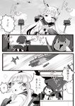  !! 1girl 7.7mm_machine_gun aircraft airplane bangs blunt_bangs comic dive_bomber fairy_(kantai_collection) firing greyscale hiememiko highres kantai_collection long_hair monochrome murakumo_(kantai_collection) pantyhose sbd_dauntless school_uniform serafuku spoken_exclamation_mark translated 