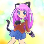  animal_ears cat_ears cat_paws cat_tail commentary_request hashimoto_nyaa microphone multicolored_hair osomatsu-san paws pink_hair seirei_(mimi_toka) solo streaked_hair tail 
