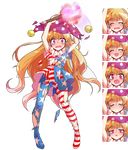  ^_^ after_battle alphes_(style) american_flag_dress american_flag_legwear blonde_hair blush broken closed_eyes clownpiece crying crying_with_eyes_open dairi fairy_wings flat_chest frown full_body hat jester_cap messy_hair pantyhose parody purple_eyes sad style_parody sweatdrop tachi-e tears torch torn_clothes touhou transparent_background wavy_hair wings 