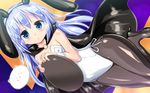  animal_ears blue_eyes blue_hair bunny_ears bunny_girl bunnysuit cape gochuumon_wa_usagi_desu_ka? highres kafuu_chino leotard long_hair naka pantyhose side-tie_leotard solo tippy_(gochiusa) 