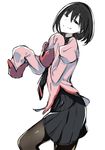  black_eyes black_hair empty_eyes monogatari_(series) oshino_ougi owarimonogatari pantyhose q_(a72pgc) school_uniform short_hair sleeves_past_wrists solo 