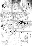  1girl aircraft airplane bow_(weapon) comic commentary_request crossbow greyscale kantai_collection monochrome ocean sack sneaking spoken_ellipsis taihou_(kantai_collection) utsuwa weapon 