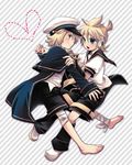  bad_id bad_pixiv_id barefoot blonde_hair blue_eyes blush full_body hat heart holding_hands kagamine_len male_focus multiple_boys oliver_(vocaloid) open_mouth sailor_hat smile vocaloid yaoi yellow_eyes yomorin 