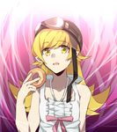  bakemonogatari blonde_hair doughnut dress f_(hiyamatakao) food goggles helmet long_hair monogatari_(series) oshino_shinobu pointy_ears solo yellow_eyes 