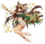 :3 :d animal_ears anklet armlet bad_id bad_pixiv_id bare_shoulders barefoot bastet_(p&amp;d) bracelet brown_hair cat_ears cat_tail cross-laced_legwear dark_skin egyptian egyptian_clothes fang flat_chest full_body green_eyes hair_ornament headpiece holding instrument jewelry long_hair looking_back midriff miniskirt mochi_(shipir) musical_note navel open_mouth outline puzzle_&amp;_dragons simple_background skirt smile solo tail white_background white_skirt 
