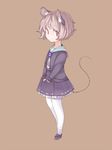  akagashi_hagane animal_ears brown_background grey_hair jacket long_sleeves looking_at_viewer mouse_ears mouse_tail nazrin open_clothes open_jacket pantyhose red_eyes shirt simple_background skirt skirt_set solo tail touhou v_arms white_legwear younger 
