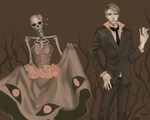  alternate_costume bad_id bad_pixiv_id cheba cigarette dress formal highres jojo_no_kimyou_na_bouken muted_color prosciutto scarf signature skeleton suit 