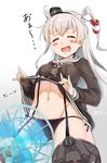  amatsukaze_(kantai_collection) aoi_chizuru black_panties blush breasts cameltoe closed_eyes dress dress_lift electric_fan fan fanning_crotch fanning_self garter_straps highres kantai_collection lace lace-trimmed_panties long_hair navel open_mouth panties sailor_dress side-tie_panties silver_hair small_breasts smile solo thighhighs two_side_up underwear 