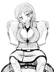  akatuki_(yamina) belt between_breasts bra breasts cleavage greyscale horikawa_raiko huge_breasts lace lace-trimmed_bra looking_at_viewer monochrome necktie open_clothes open_vest seductive_smile sitting sketch skirt smile solo touhou underwear vest 