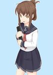  bad_id bad_pixiv_id blouse brown_eyes brown_hair carpet folded_ponytail hair_ornament inazuma_(kantai_collection) kantai_collection kirisaki_akihito long_hair long_sleeves open_mouth school_uniform serafuku skirt solo 