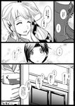  chitose_(kantai_collection) comic greyscale headband highres kantai_collection kobamiso_(kobalt) long_hair monochrome multiple_girls ponytail school_uniform serafuku translation_request yura_(kantai_collection) 