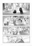  city comic greyscale highres kirisame_marisa lily_white looking_at_viewer monochrome multiple_boys multiple_girls naki_no_ryuu noujou_jun'ichi_(style) people road street takahata_yuki touhou walking 