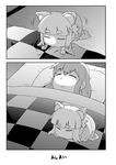  :&lt; animal_ears cat_ears chibi comic crawling eyebrows greyscale kemonomimi_mode kuraishi_tanpopo lying monochrome multiple_girls on_back silent_comic sleeping sleeping_on_person takimiya_komachi thick_eyebrows tsukudani_(coke-buta) witch_craft_works 