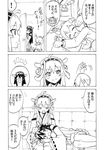  ahoge bangs beckoning comic detached_sleeves double_bun greyscale hair_ornament hairband haruna_(kantai_collection) headgear japanese_clothes kantai_collection kongou_(kantai_collection) lap_pillow long_hair monochrome multiple_girls nome_(nnoommee) nontraditional_miko translated yukikaze_(kantai_collection) 