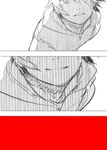  amamiya_hibiya bad_id bad_pixiv_id close-up comic floating_hair head_out_of_frame kagerou_days_(vocaloid) kagerou_project light_smile looking_at_viewer male_focus monochrome one_eye_covered osa_(osakana1217) parted_lips simple_background sketch smile spot_color surprised white_background 