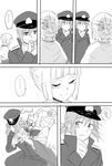  2girls alternate_costume alternate_hairstyle blush comic english female_admiral_(kantai_collection) flower greyscale hair_flower hair_ornament japanese_clothes kantai_collection kimono light_bulb long_sleeves monochrome multiple_girls murakumo_(kantai_collection) nathaniel_pennel slapping spoken_light_bulb translated wide_sleeves 