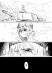  comic female_admiral_(kantai_collection) fur_hat greyscale ground_vehicle hat kantai_collection military military_vehicle monochrome motor_vehicle nathaniel_pennel snowing su-152 tank tank_destroyer translated ushanka world_of_tanks 