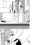  1girl admiral_(kantai_collection) aikura_(twilight_dusk) comic detached_sleeves greyscale hair_ribbon isuzu_(kantai_collection) kantai_collection long_hair monochrome ribbon school_uniform serafuku translated twintails 