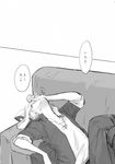  comic couch greyscale hood hoodie kagerou_project kano_shuuya monochrome saotome_hiyori short_hair translated 