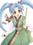  bamboo bamboo_broom blue_hair broom cabbit carrot facial_mark forehead_mark freckles highres long_hair masaki_sasami_jurai red_eyes ryou-ouki satogo solo tenchi_muyou! twintails 