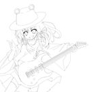  bad_id bad_pixiv_id eyes gochou_(atemonai_heya) greyscale guitar hat highres instrument lineart monochrome moriya_suwako short_hair sketch solo thighhighs touhou 