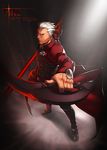  archer azusa_(hws) bow_(weapon) dark_skin dark_skinned_male fate/stay_night fate_(series) foreshortening highres male_focus solo weapon white_hair 