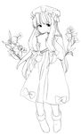  book boots bow flower greyscale lineart long_hair monochrome patchouli_knowledge solo touhou yoshioka_mitsuko 