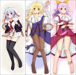  animal_ears anklet bad_id bad_pixiv_id barefoot belt blonde_hair bow bracelet bunny_ears dakimakura feet food fruit hair_bow jewelry jing_hu legs long_hair multiple_girls pantyhose peach ponytail print_legwear purple_eyes purple_hair red_eyes reisen sample short_hair thighhighs touhou watatsuki_no_toyohime watatsuki_no_yorihime yellow_eyes 