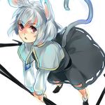  animal_ears bad_id bad_pixiv_id dowsing_rod foreshortening lowres mouse_ears mouse_tail nazrin nikopa red_eyes silver_hair sketch solo tail touhou 