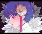  blue_hair flower hair_flower hair_ornament lipstick lotus makeup profile ranma_1/2 short_hair solo tendou_akane uzuki_saku yellow_eyes 