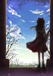 bad_id bad_pixiv_id bare_tree bow brown_hair day detached_sleeves from_behind hair_bow hakurei_reimu sky solo sousouman standing sunlight touhou tree 