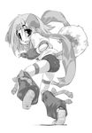  animal_ears arcana_heart bow buruma dog_ears dog_tail greyscale gym_uniform hairan headband konoha_(arcana_heart) monochrome ninja scarf solo tail 