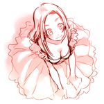  baccano! breasts cleavage downblouse dress kumonosuke large_breasts looking_up miria_harvent monochrome pink smile solo 
