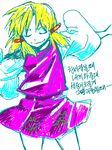  blonde_hair closed_eyes korean moriya_suwako partially_colored poem rex_k sketch skirt solo touhou translated wide_sleeves 