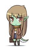  bad_id bad_pixiv_id bag blush brown_hair chibi dragon_girl dragon_tail green_skin jingai_modoki long_hair monster_girl original pointy_ears ryuujin_no_senpai satchel scarf school_uniform skirt smile solo tail 