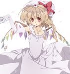  bad_id bad_pixiv_id blonde_hair bride dress elbow_gloves flandre_scarlet gloves red_eyes short_hair side_ponytail solo tatsuyoshi touhou wedding_dress wings 