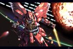  bad_pixiv_id energy_beam energy_sword explosion gundam gundam_unicorn mecha no_humans r_shotaro signature sinanju solo space sword weapon 